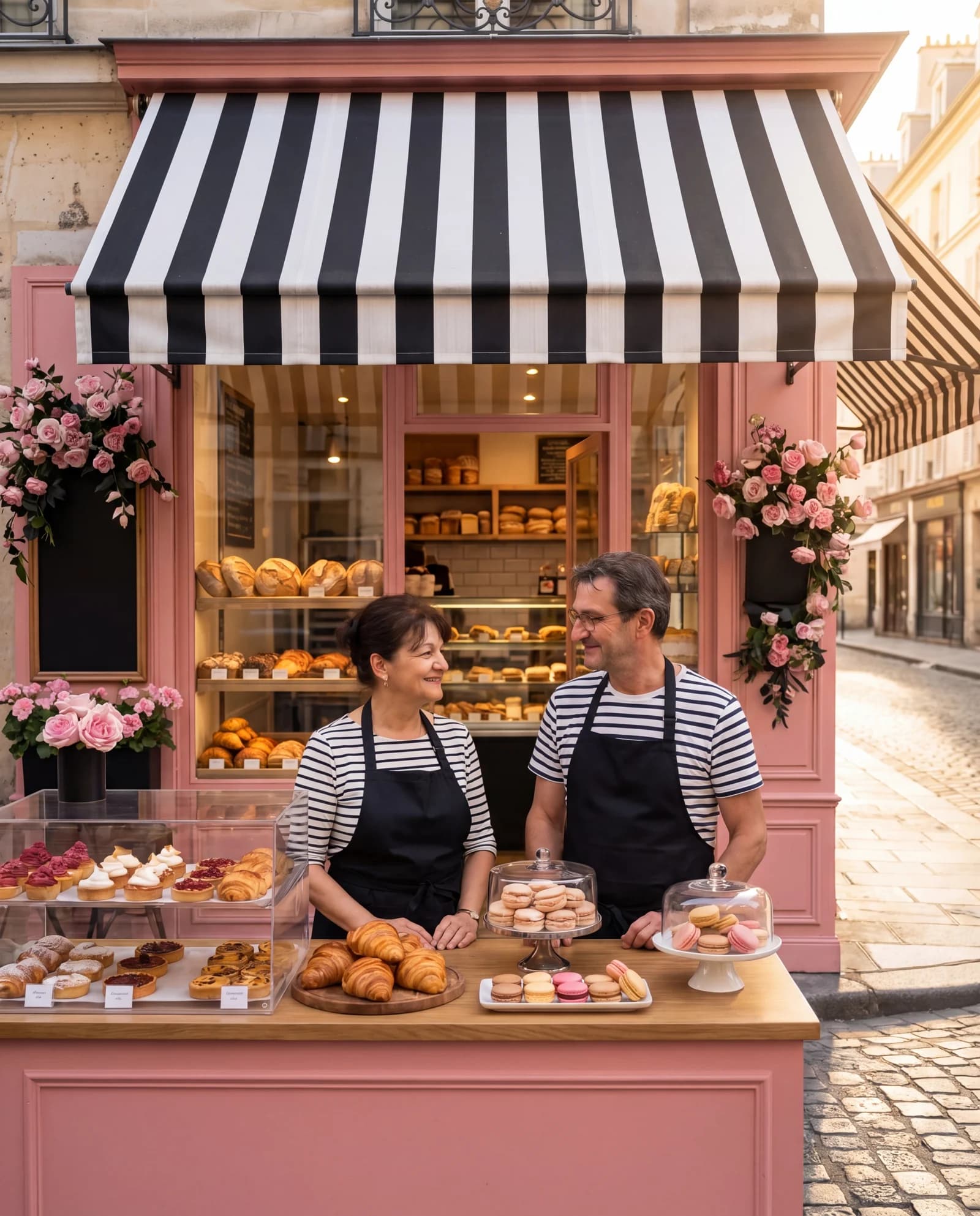 Paulette Cafe founders inspired story scene with pastries and pink storefront